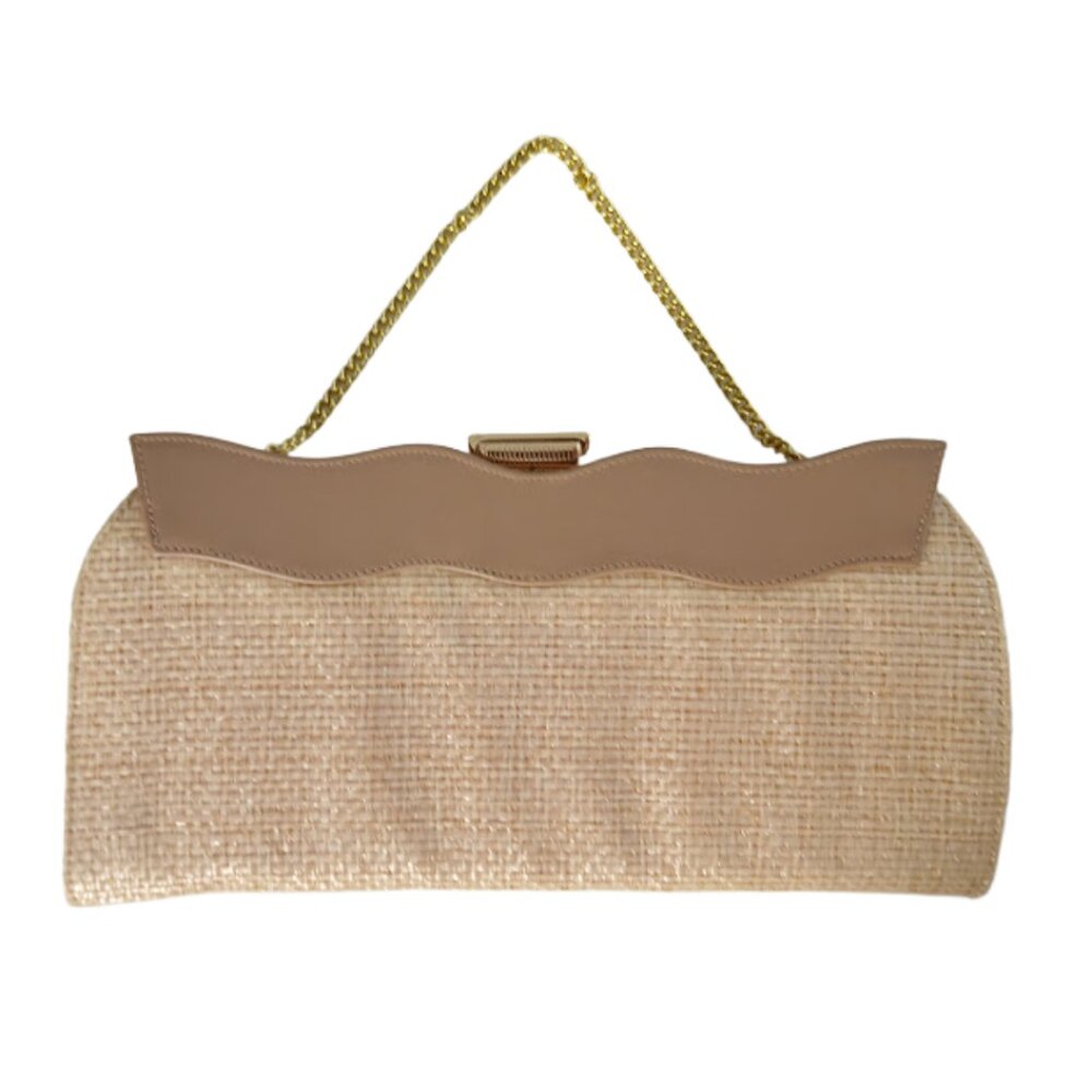 Vintage Elbief Lbf woven wicker handbag purse w golden chain midcentury 50s 60s